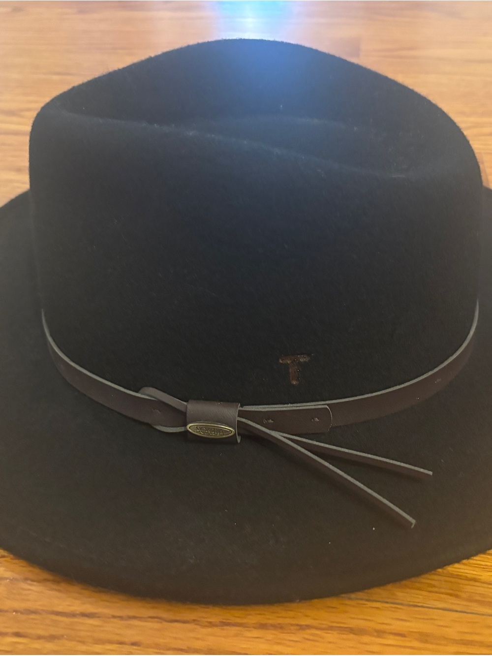 Scala Black Wool Felt Fedora with Brown Leather Band